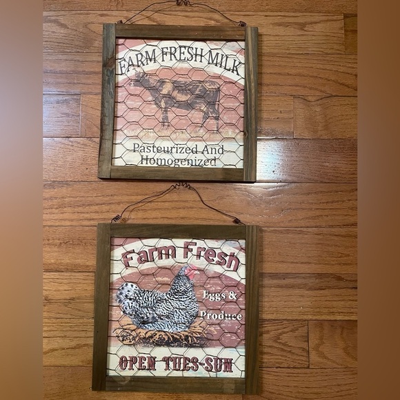 Farmhouse Kitchen Rooster and Cow Chicken Wire Pictures Country Farmhouse Decor - Picture 3 of 13